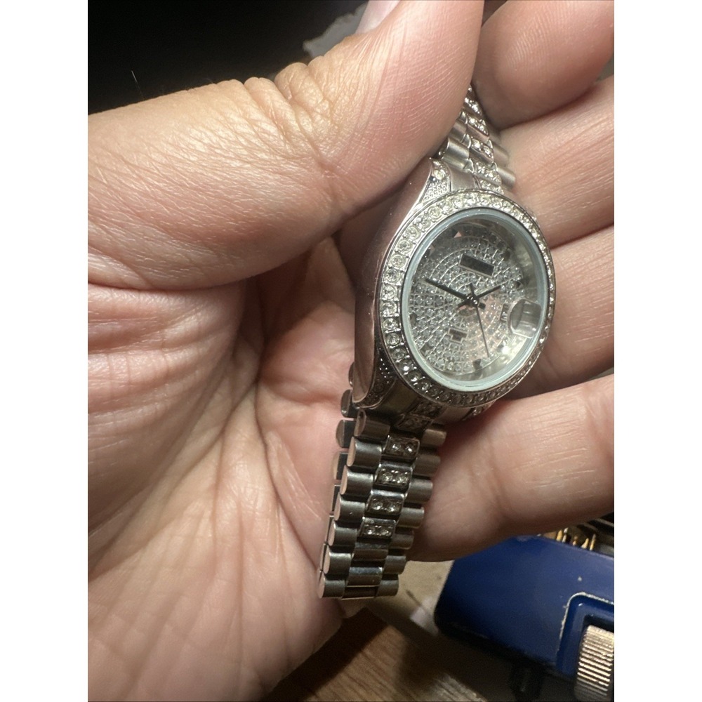Works Akribos XXIV Women's Diamond Dial Quartz Watch Silver Miyota 26mm Fit 6.5" - Picture 12 of 12